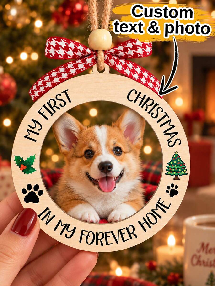 Custom Festive Pet Photo Christmas Ornament, Personalized Tree Hanging Decor, Customized Pet Memorial Keepsake, Customizable Picture Holiday Party Decoration, Xmas Home Decor, Christmas Tree Ornament, Pet Lover Gift Idea, Family Gifts, Couples - Style C - View 1