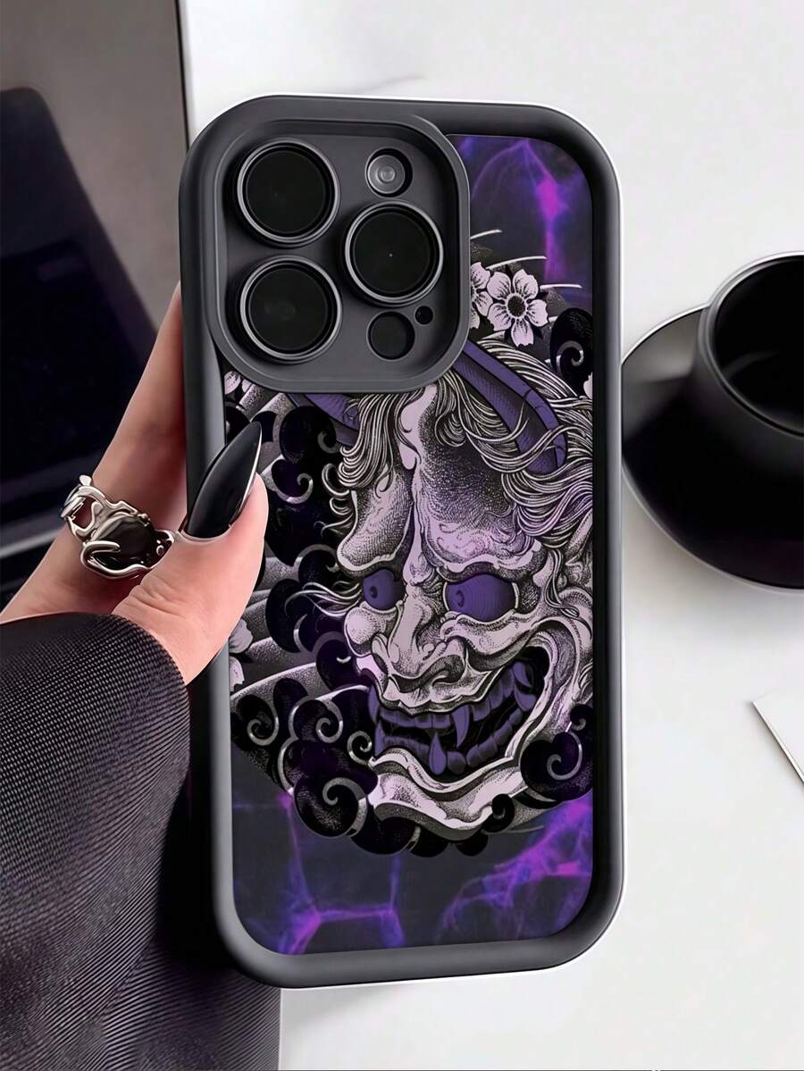 1件黑色幽靈面孔個性化極簡全包覆TPU防摔手機殼,適用於Apple 18 17 16 15 14 13 12 11 Pro Max,保護殼Air,兼容三星系列 - 彩色 - 查看 1