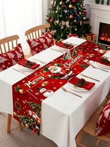 1pc Christmas Polyester Table Runner, Christmas Holiday Winter Party Tablecloth, Festive Home Kitchen Dining Table Cover, 2027 New Year Party Supplies - Multicolor - View 6