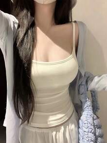 Sexy Padded Camisole Tank Top For Women, Slim Fit Waist, Brushed Fabric, Autumn/Winter Innerwear - Apricot - View 5