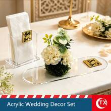 TX Acrylic Tray And Tissue Box Set, Rectangular Welcome/Reception Phrase Tray, Transparent Napkin Holder, For Entertaining Guests/Afternoon Tea/Coffee Table Decoration, Suitable For Home, Living Room And Wedding Party Decoration. - Multicolor - View 1
