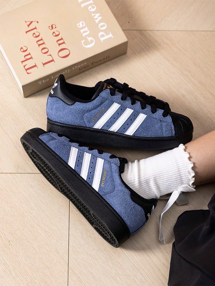 Adidas Originals Superstar 2 Classic Retro Comfortable Non-Slip Durable Shell Toe Round Toe Low-Top Sneakers Unisex Ink Blue - Blue-black - View 1