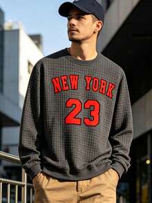 Men's Sports Long Sleeve Sweatshirt, Autumn Outdoor Letter Graphic Crew Neck Loose Fit Athletic Sweatshirt - Dark Grey - View 8