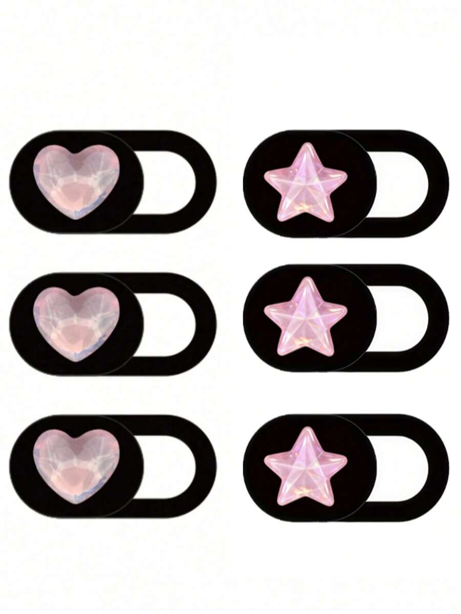 3pcs/6pcs Pink Heart & Star Camera Lens Protector Sliding Cover, Waterproof Shockproof Wear-Resistant Full Coverage For Phone And Computer Lens - Pink Version - View 1
