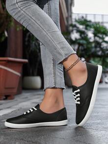 Women's Men's Fashionable Sports Shoes, Breathable Walking Shoes, Comfortable Support, Casual PU Upper, Suitable For All Seasons - Black and White - View 4