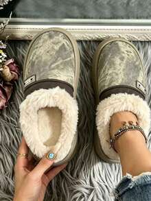 Women's Thermal Lined Warm Thermal Slippers For Home And Outdoor Wear, Autumn/Winter - Army Green - View 2
