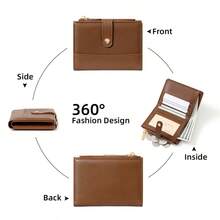 Women's PU Textured Patchwork Bifold Wallet, Snap Closure, Zipper Coin Pocket, Multiple Card Slots And Photo Slot - Multicolor - View 4