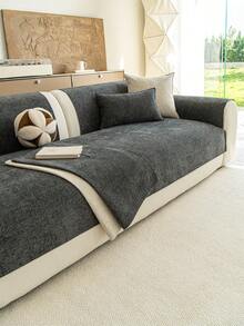 1PC Solid Chenille Sofa Cushion Cover, All Season Use, Non-Slip Backing, Scratch-Resistant Pet Friendly Couch Protector For 1/2/3/4 Seater & L-Shaped Sofa, Machine Washable Soft Sofa Mat For Home Decoration - Dark Grey - View 8