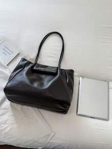 Fashionable And Minimalist Coffee Colored PU Material Women's Tote Bag, Minimalist And High-End Hardware Large Capacity Shoulder Bag/Commuting Bag - Coffee Brown - View 7