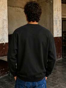 FRACTYR Men's Loose Crew Neck Sweatshirt, Vintage Skeleton Arm And Palm Sketch Print Long Sleeve Pullover, Dark Punk Streetwear - Black - View 5