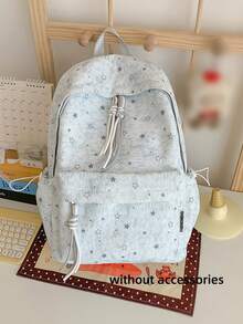 Star Print Heathered Backpack + Large Capacity Lightweight + Teen Girls School Daily + Grey Aesthetic Preppy Casual Backpack - Multicolor - View 7
