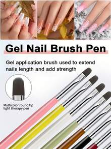8Pcs Color Handle Round Head Nail Art Brush Set Nylon Bristle Gel Painting Brushes For Gradient Marble Flower Nail Design - Multicolor - View 2