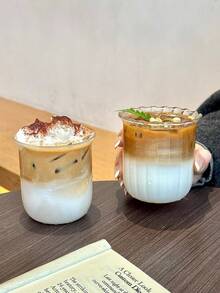 1pc Heat-Resistant Transparent Glass Coffee Cup, Vintage Latte Cup, Cold Brew Cup, Iced Americano Coffee Cup, Beverage Cup - Multicolor - View 7