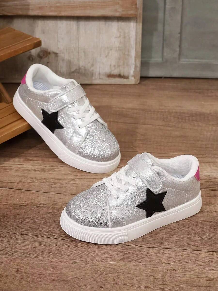 Kids Casual Colorblock Campus Versatile Fashion Hook & Loop Sneakers - Silver - View 1
