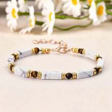 White Tiger Eye Stone Bead Bracelet, Humble Communication Inner Peace Spiritual Natural Stone Bracelet, Adjustable Gold Chain Jewelry For Men And Women - Multicolor - View 5