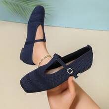 Hollow Mesh Breathable Women's Shoes, Retro Commute Lightweight Flat Shoes - Dark Blue - View 9