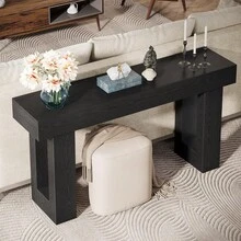 Mesa de Consola Rectangular de Madera de 63 Pulgadas de Largo, Mesa detrás de Sofa, Recibidor para Sala Elegante, Mesa de sofá detrás del sofá, Mesa de Entrada de Granja para Entrada, Pasillo, Sala de Estar, Mueble Decorativo para Hogar, Color Negro - Negro (160cm) - Ver 8