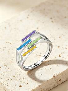 1pc Unique Personalized Pure Silver Colorful Enamel Ring, Women's Date Party Gift, Birthday Gift - Silver - View 11
