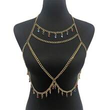 1pc Halloween Multi-Pendant High-End Metal Chest Chain, Skin-Friendly Alloy Material, Island Vacation Swimsuit Halloween Limited Edition Decorative Chest Jewelry Accessory - Multicolor - View 1