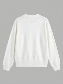 Just Masa Women's Fall Casual POLO Collar Simple Basic Sweater Pullover,Long Sleeve Solid Color Rib-Knit White Top,For Going Out,Office,Daily Wear - White - View 4