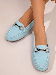 Sepatu Loafer Slip-On Serbaguna Wanita Warna Biru Muda dengan Desain Kacang - Cadet Blue - View 2