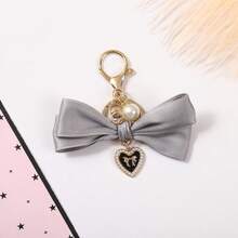 1Pc Satin Bow Keychain, Pearl Heart Alloy Bag Charm, Backpack Pendant, Women Accessory, Birthday & Holiday Gift - Multicolor - View 10