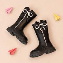 Girls' Sweet Cool Style Pearl Bow Rhinestone Black Side Zipper High Tube Boots, Suitable For Shopping And Matching With Autumn/Winter Outfits - Black - View 3