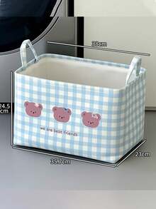 1pc Bear Print Checkered Storage Bin,Sweet Minimalist Style Fabric Rectangular Shape With Carry Handle Detail,Foldable Large Capacity Clothes Sundries Storage Organizer,For Bedroom Home Daily Use All Season Household Decor Christmas Clothing Storage - Multicolor - View 16