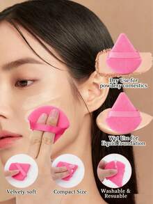 14Pcs Glitter Handle Makeup Brush Set, Pink Soft Gradient Bristles Cosmetic Brushes With 3Pcs Triangle Powder Puffs, Face Eyeshadow Blush Foundation Beauty Make‑Up Tools - Hot Pink - View 6