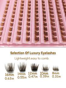 Brown Single Cluster False Eyelashes, Mixed Length, Soft Faux Mink Hair, Thin & Dense, DIY Eyelash Extensions, Natural Fluffy Cluster Lashes, Reusable, Suitable For Daily & Party Makeup - D - View 2