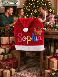 Customized Christmas Chair Covers, Personalized Name Chair Decor, Unique Holiday Gift, Christmas Home Decor, Family Party Accent, Christmas Party Table Decor - Multicolor - View 5