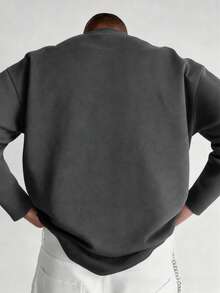 Kaos Pria Lengan Panjang Kerah Bulat Kasual Minimalis Serbaguna dengan Cetakan "NYC" Bahasa Inggris untuk Musim Semi/Gugur - Dark Grey - View 2