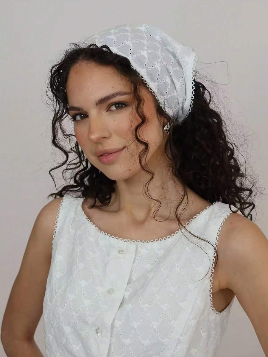 1pc Women's Fashion Embroidered Rolled Edge Headwrap Hairband Suitable For Daily And Vacation Use - White - View 1