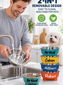 [Disesuaikan] Mangkuk Hewan Peliharaan Stainless Steel yang Dapat Dilepas, Mangkuk Makanan Universal untuk Anjing dan Kucing, Mudah Dibersihkan, Mangkuk Makan Kustom yang Dipersonalisasi, Perlengkapan Hewan Peliharaan - MultiWarna - View 5