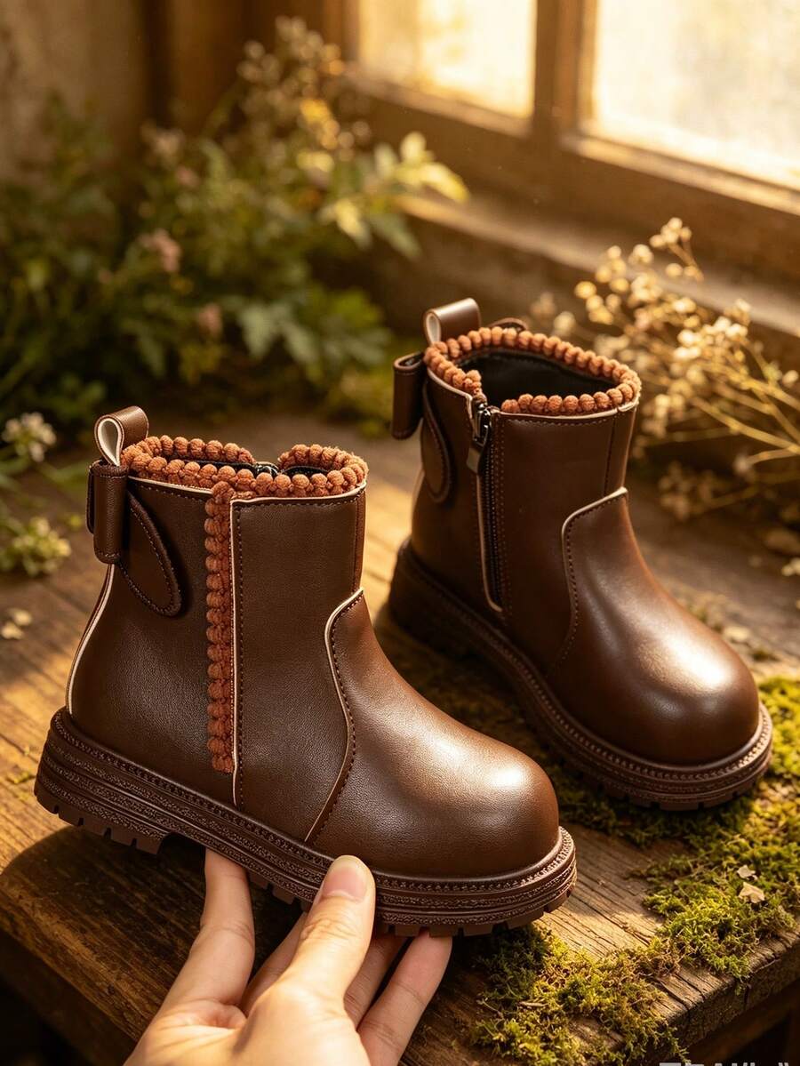 1 Pair Boys' Chelsea Boots, Soft PU + Elastic Fabric Material, Round Toe Soft Sole With Inner Zipper Design, Classic British Style Student Ankle Boots, Suitable For Daily School Wear And Festivals, Autumn/Winter New Arrival