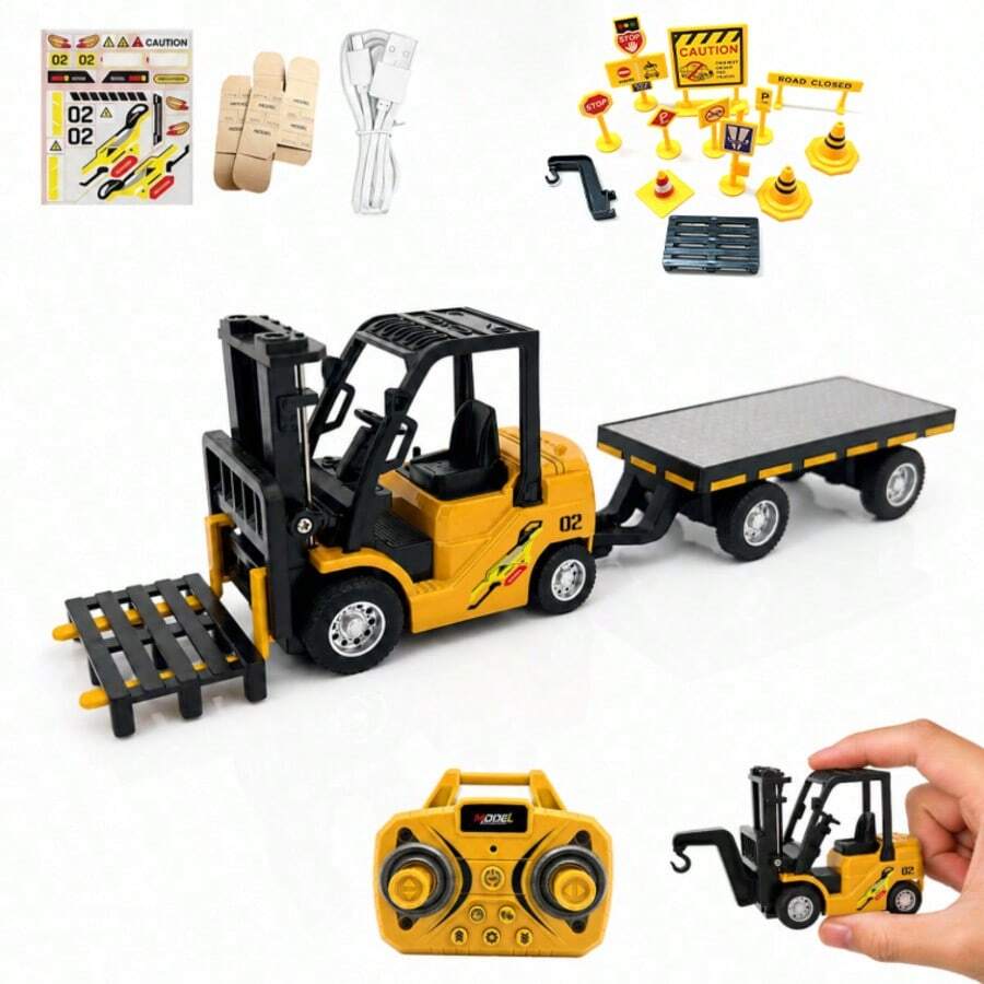1 Set Alloy Remote Control Forklift, Mini Simulation RC Forklift With Pallet, Fork And Hook, Remote Control Engineering Vehicle, Fork Liftable, Gear Adjustable, 2.4Ghz Remote Control Toy Car Model, 1:64 Mini Simulation Car Model, Portable, Suitable For Boys And Girls Remote Control Toy Car, Ideal Children's Play Gift Toy, Birthday Gift, Children's Day Gift, Christmas Gift, New Year Gift, Yellow And Green Dual Color Optional - Yellow - View 1