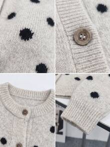 Korean Style Polka Dot Round Neck Knit Cardigan Women Autumn Winter Loose Versatile Soft Cozy Slouchy Sweater Jacket - Apricot - View 8
