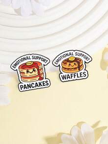 2pcs Cute "EmotionalSupport" Food Enamel Pin, Cartoon Waffle Pancake Badge, Fashion Clothes Bags Accessory, Gift For Dessert Lovers - Multicolor - View 6