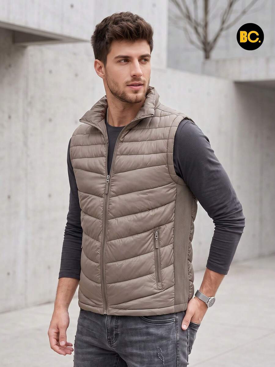 Chaleco Acolchado para Hombre con Forro Tipo Borrega, Cierre Frontal, Bolsillos con Cierre y Cuello Alto, Ligero y Cálido para Uso Casual, Urbano, Viaje y Exterior Diario. Big City