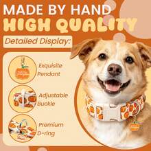 Elegant Small Tail Halloween Dog Collar, Autumn Orange Pumpkin Pet Collar With Pendant, Puppy Collar - Yellow - View 3