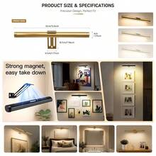 1pc New Remote Control Magnetic Mirror Light - Rechargeable 3-Color Temperature Night Light - Smart Touch Wall Lamp, Cabinet Magnetic Light, Display Light, Bathroom LED Light, Hallway Lighting, Bedroom Bedside Lamp, Home Lighting Decoration (Gold Black) - Multicolor - View 9