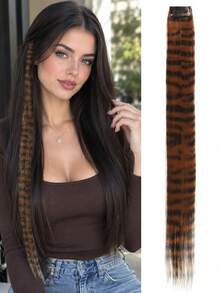 Colorful Hair Extensions Single Piece Invisible Leopard Print Clip-On Hair Dye Long Straight Hair Highlight Strip Hair Extensions - Multicolor - View 20