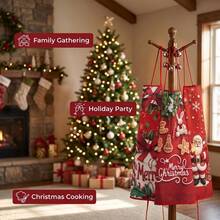 3Pcs Christmas Santa Gingerbread Gift Printed Kitchen Apron, Cooking Apron For Holiday Home Themed Party - Multicolor - View 3