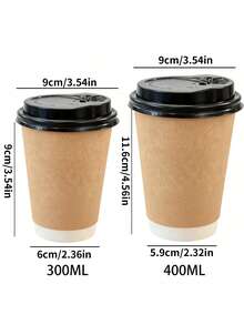 10 Sets 400ML/300ML Thickened Coffee Paper Cups, Heat-Resistant And Cold-Resistant Kraft Paper Cups With Lids, Direct Drinking, Suitable For Coffee Shops And Tea Houses - Coffee Brown - View 2