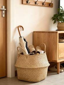 1pc Handmade Bamboo Oval Woven Basket, Multi-Purpose Decorative Vase, Suitable For Living Room, Plant Stand, Home Decor And Storage, Not Waterproof, Box, Cabinet, Outdoor Storage Rack - Woven Basket - View 1
