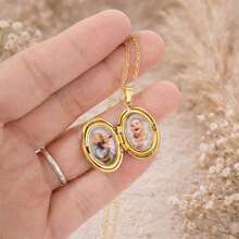 Personalized Photo Engraving Letter Locket Necklace, Photo Locket Necklace, Waterproof Pendant, Opening Locket, Gift For Mom - Multicolor - View 3