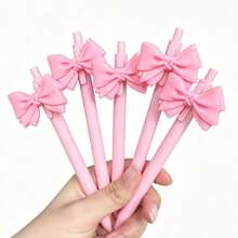 24pcs Pink Bow Retractable Ballpoint Pens, Black Ink Smooth Writing Stationery, Office Supplies, Back To School, Party Favors - Pink - View 4