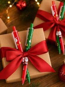 20 PCS Christmas Themed Push-Type Ballpoint Pen Set, 0.5mm Black Ink, Includes 10 Random Pens + 10 Refills, Suitable For School, Great Christmas Gift - Multicolor - View 10