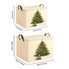 1PC Christmas Tree Bauble & Gift Box Printed Square Storage Bin With Handles, Collapsible Fabric Home Organizer - Beige - View 2
