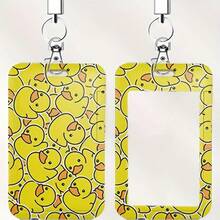 2D Style, 1pc/Pack, Cute Yellow Duck Shaped Wrist Strap ID Badge Holder, Multi-Functional Plastic Oil-Resistant Name Tag Clip, Suitable For Work, Study And Daily Use - Rectangle - View 1